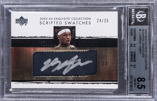 2003-04 UD "Exquisite Collection" Scripted Swatches #LJ LeBron James Signed Rookie Card (#24/25) – BGS NM-MT+ 8.5/BGS 10